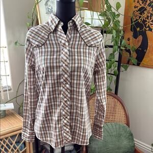 Vintage 70s Lady DJ by Dickson Jenkins Earth Tone Plaid Pearl Snap Western Shirt